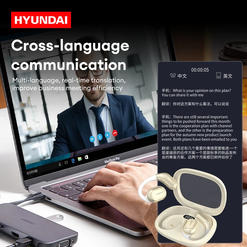 HYUNDAI HY-Y16 AI Headphones OWS Wireless Smart Earphones Cross-language communication Earbuds For Translating Recording Work